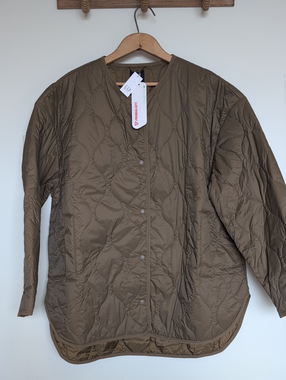 NWT Gap Quilted Jacket Medium TALL M Oversized Primaloft Liner Coat Brown Khaki